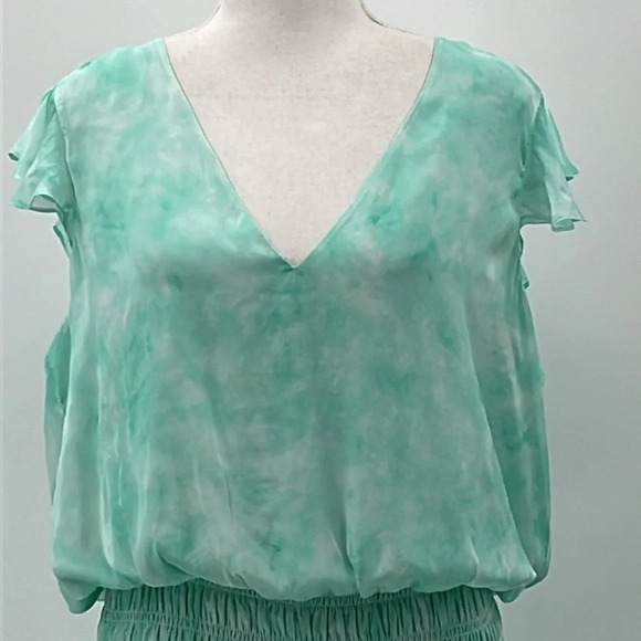 Ramy Brook Simone Silk Blend Tie Dye Flutter Sleeve Mini Dress - Size Large - Picture 3 of 7